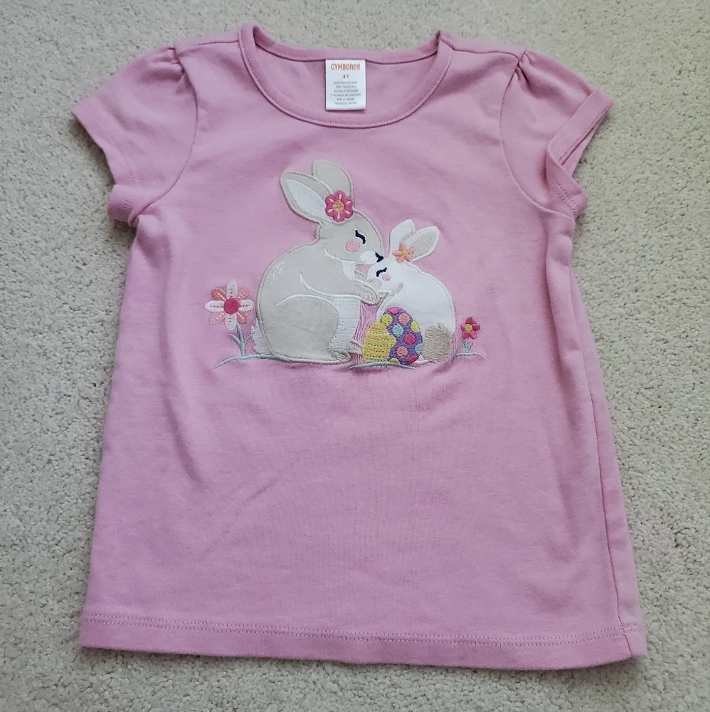Gymboree Girls Easter Bunny Rabbit Applique Pink Short Sleeve Shirt Top sz4T